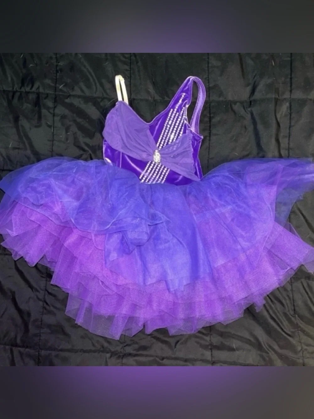 Kids Purple Tulle Ballet Costume Dress with Rhinestone Accent